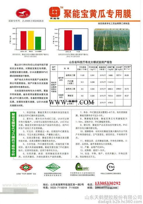 山东天鹤塑胶股份有限公司厂家供应聚能宝PO膜， 高保温黄瓜专用PO膜，透光好，保温效果**PVC，寿命消雾流滴期更长！