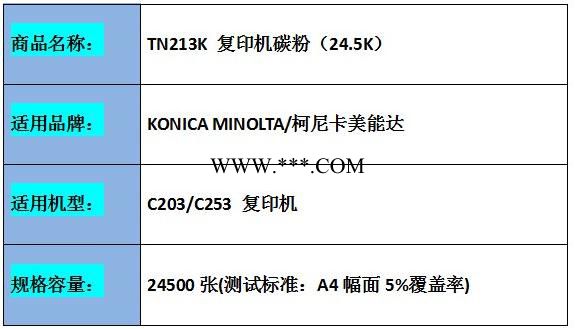 原装 柯尼卡美能达 C203 C253复印机碳粉 墨粉  TN213K