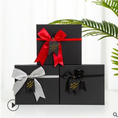 新年礼盒黑色蝴蝶结礼物国庆礼品盒圣诞节口红平安果包装伴手礼盒