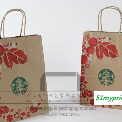 Starbucks咖啡外带打包袋，定制圣诞节版食品袋，西餐厅咖啡饮料外带外卖手提袋，Starbucks食品袋