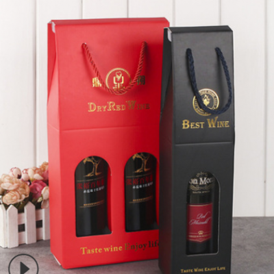 厂家现货红酒盒手提礼品盒折叠纸盒单支双支葡萄酒包装盒