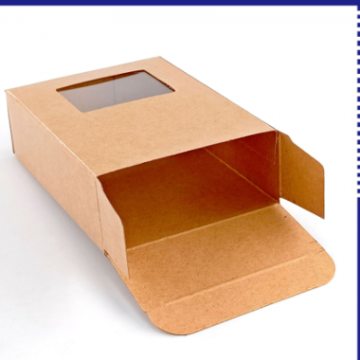 现货方形烘培类250g超硬牛皮纸包装双插纸盒食品级带菲林窗瓦楞盒