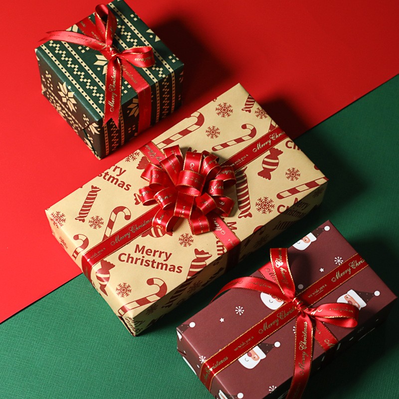 圣诞节包装纸平安夜礼品盒装饰纸儿童平安夜礼物堆复古牛皮纸批发